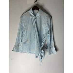 Indigo palms light blue leaf print collar wrap top size XL